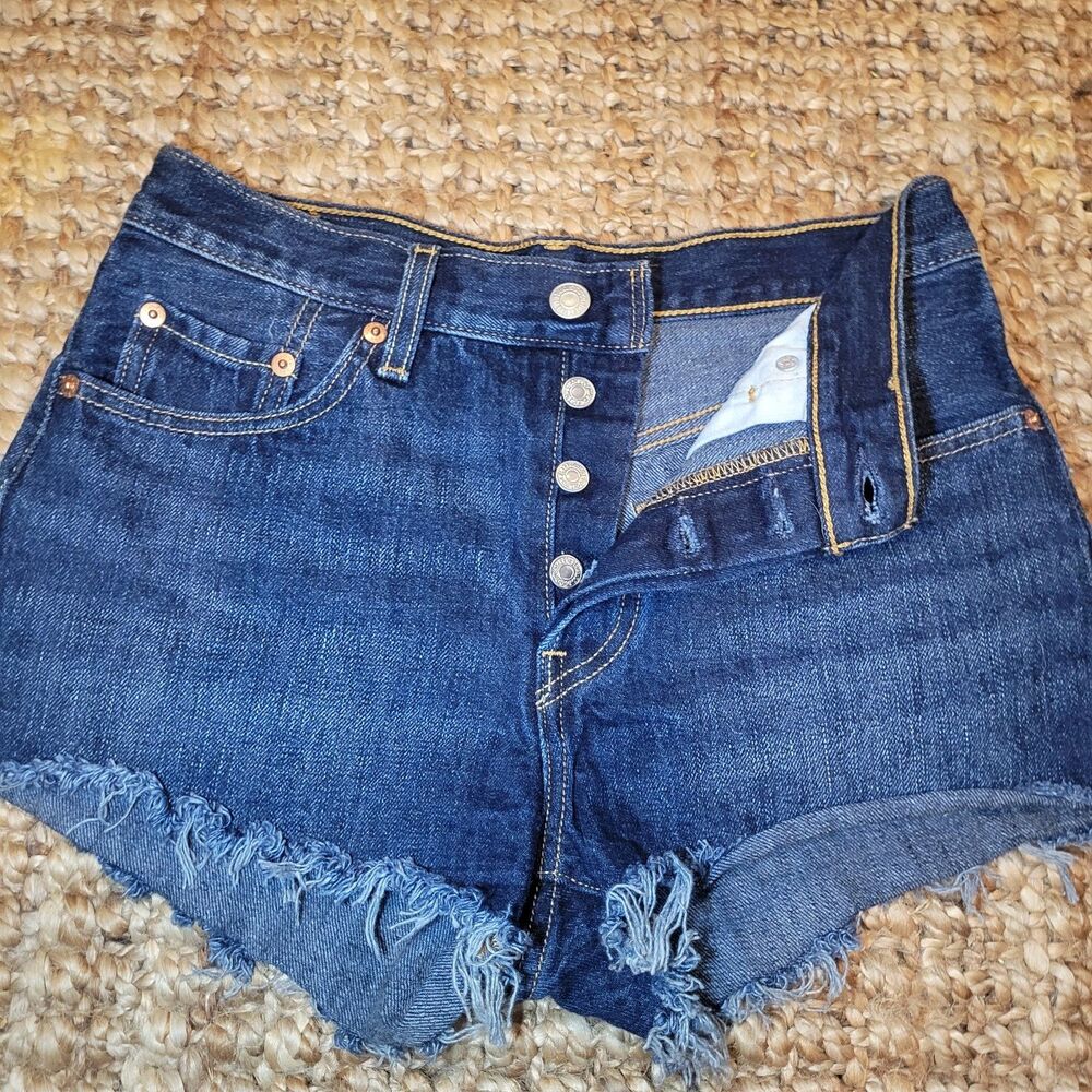 Levi Strauss & Co 501 Cut Off Denim Jean Shorts Dark Daisy Dukes Boho Western 25